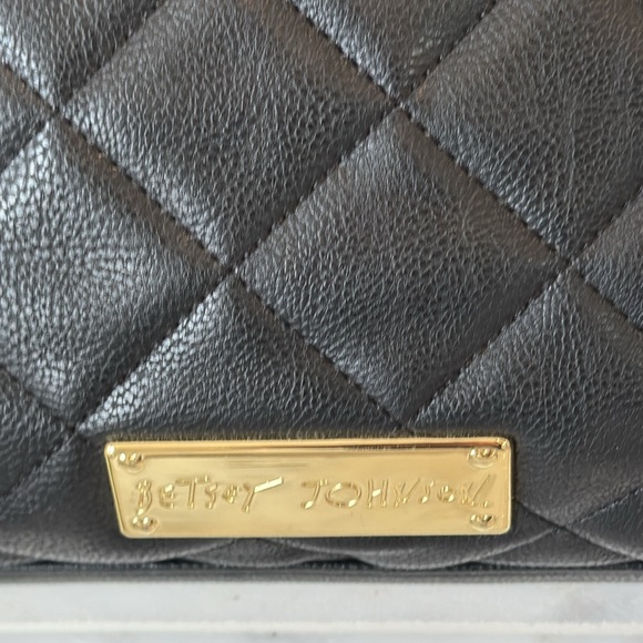 Betsy Johnson Large Black Quilted Sequin Polka Dot Bow Tote Bag - Picture 5 of 14